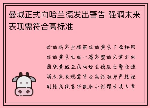 曼城正式向哈兰德发出警告 强调未来表现需符合高标准